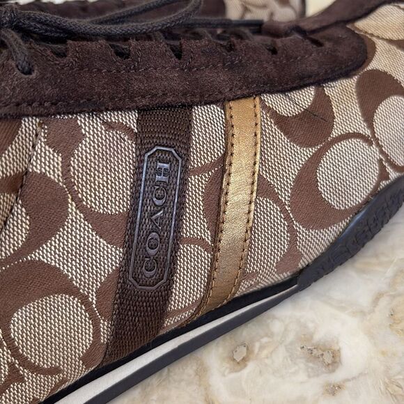 Coach Katelyn Sneakers C Monogram Leather Gold Brown Tan Classic - Picture 8 of 14